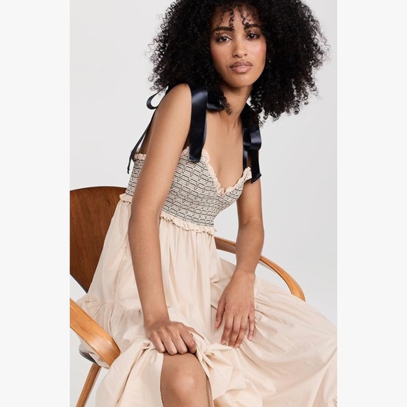 NWT FREE PEOPLE sweat heart neck with bows tiered maxi dress - Picture 4 of 12